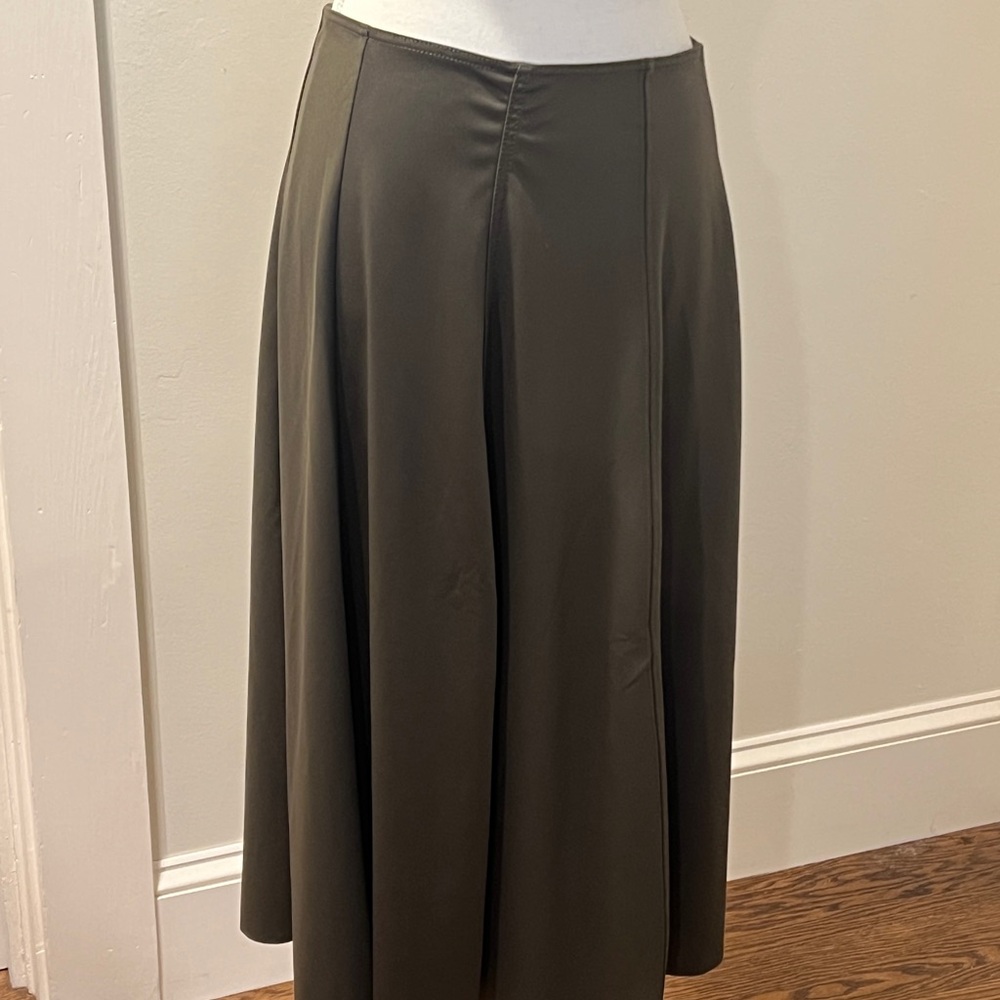 Tahari dark sage Green Midi A-Line Skirt Pleated Work